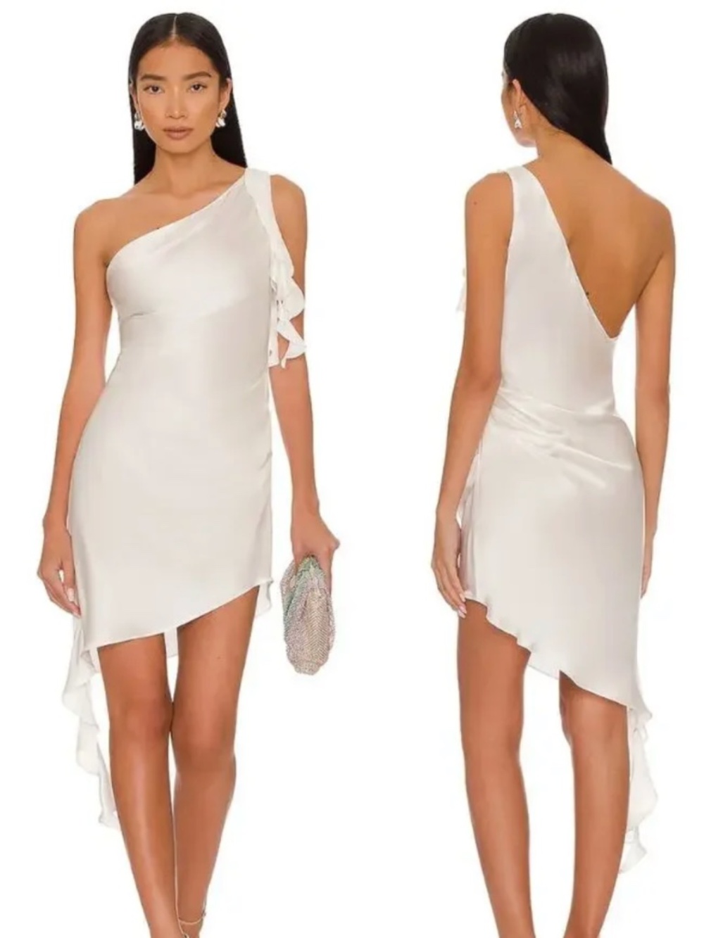 Amanda Uprichard x REVOLVE Thea Dress Mini 100% Silk One Shoulder Ruffle Sz S